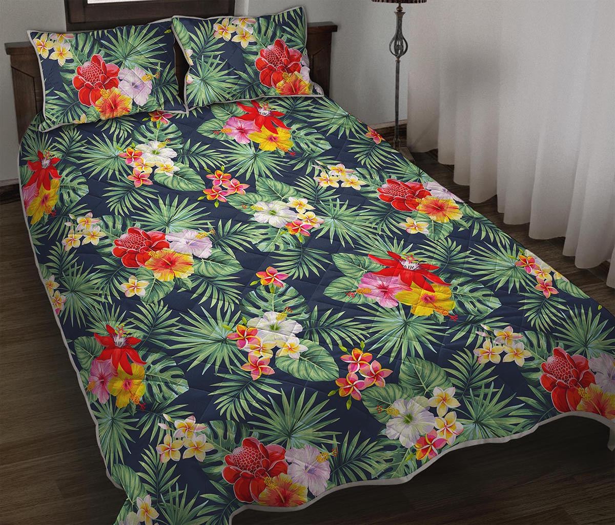 Summer Tropical Hawaii Pattern Print Quilt Bed Set