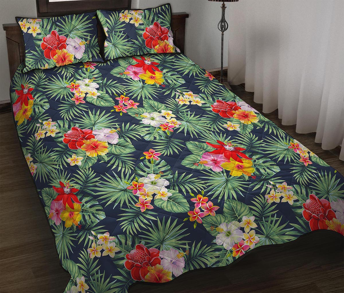 Summer Tropical Hawaii Pattern Print Quilt Bed Set