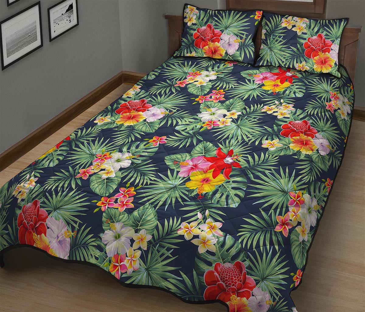 Summer Tropical Hawaii Pattern Print Quilt Bed Set