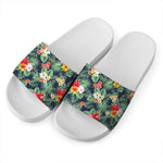 Summer Tropical Hawaii Pattern Print White Slide Sandals