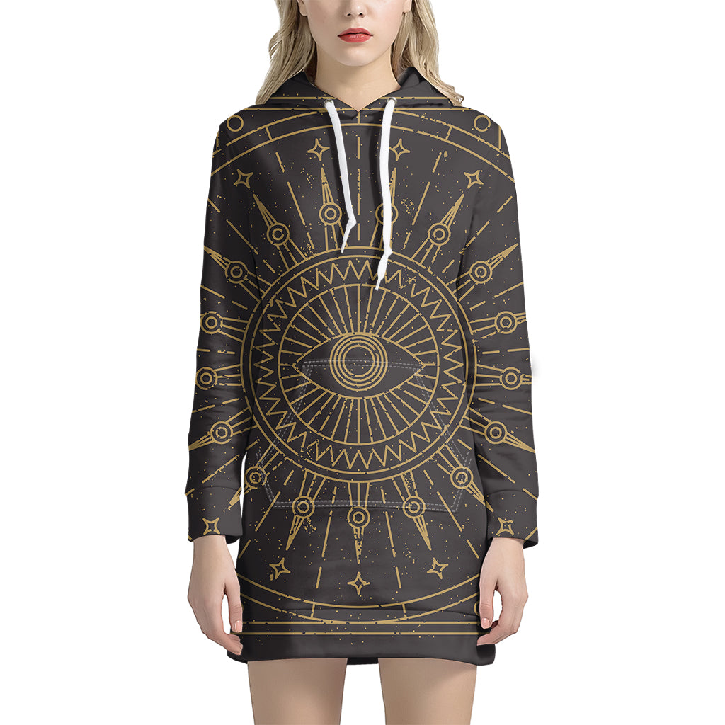 Sun All Seeing Eye Print Pullover Hoodie Dress