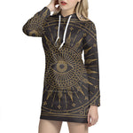 Sun All Seeing Eye Print Pullover Hoodie Dress