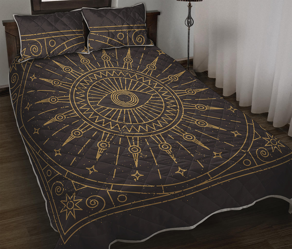 Sun All Seeing Eye Print Quilt Bed Set