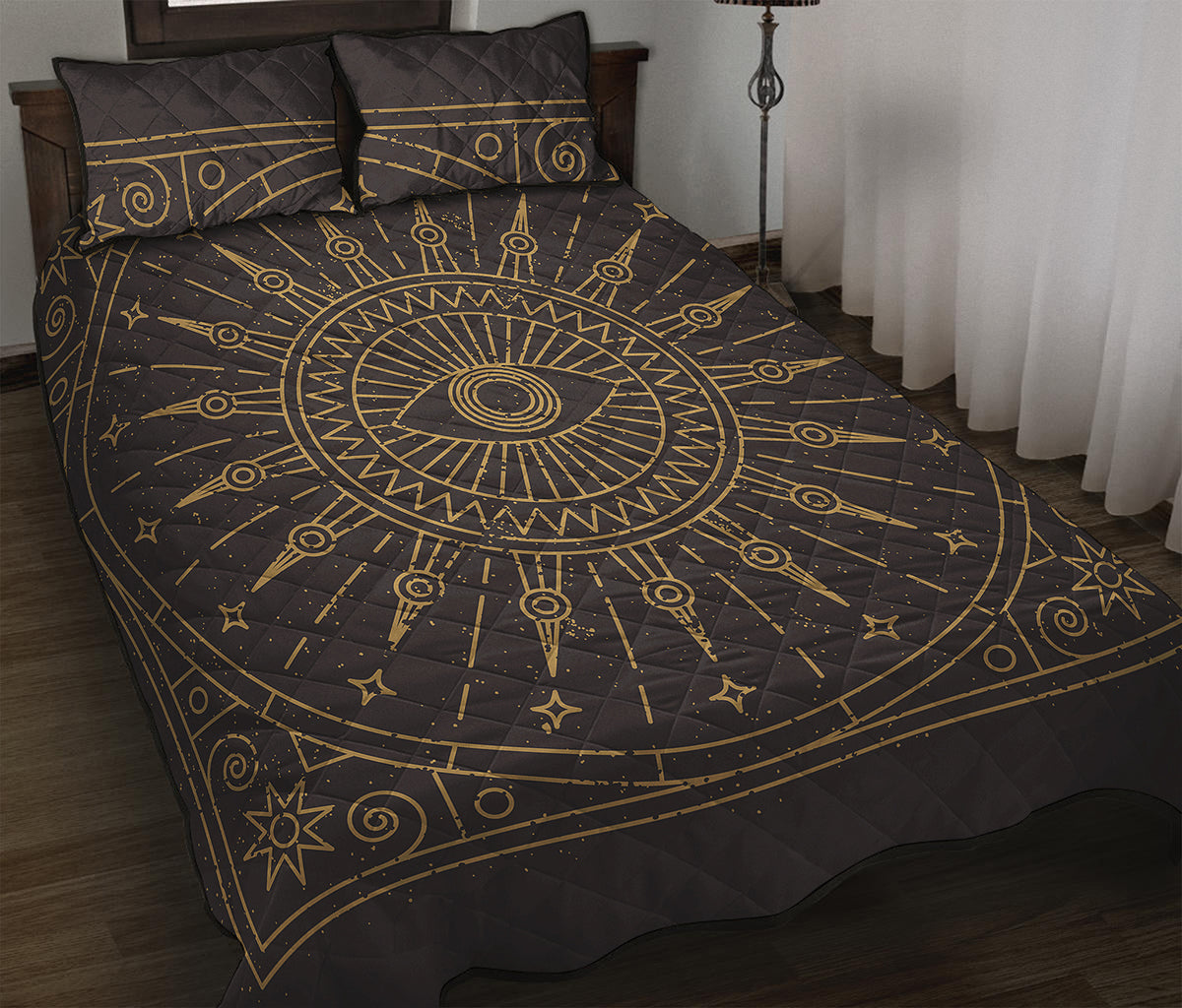 Sun All Seeing Eye Print Quilt Bed Set