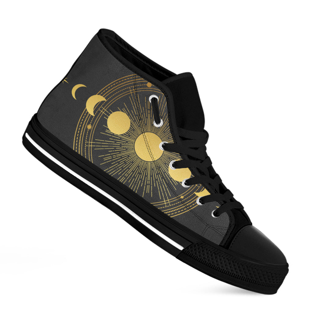Sun And Moon Phase Print Black High Top Shoes