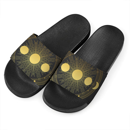 Sun And Moon Phase Print Black Slide Sandals