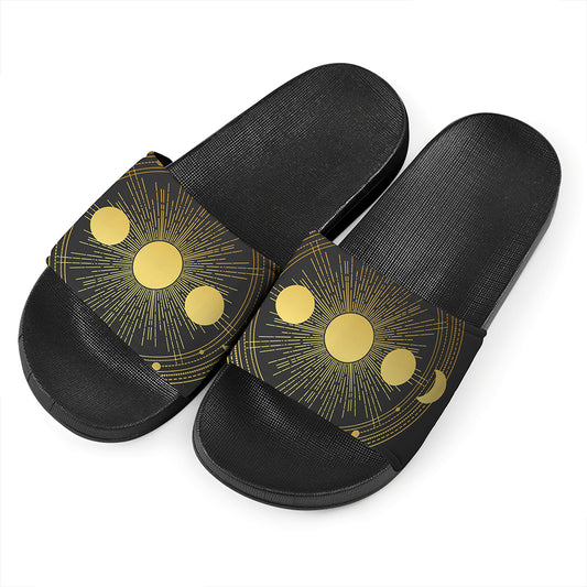 Sun And Moon Phase Print Black Slide Sandals