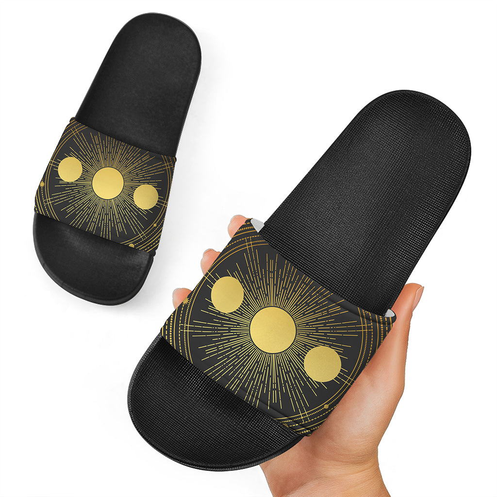 Sun And Moon Phase Print Black Slide Sandals