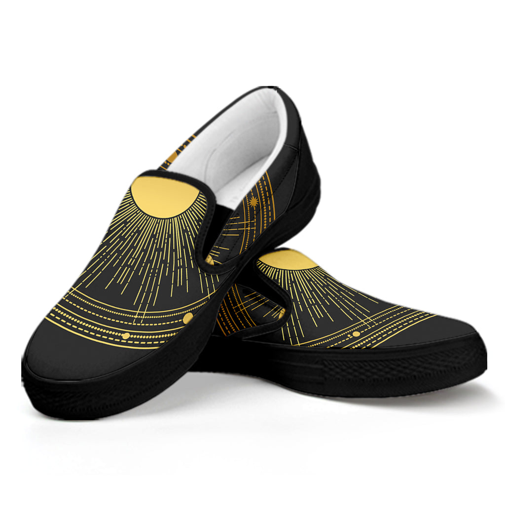 Sun And Moon Phase Print Black Slip On Shoes
