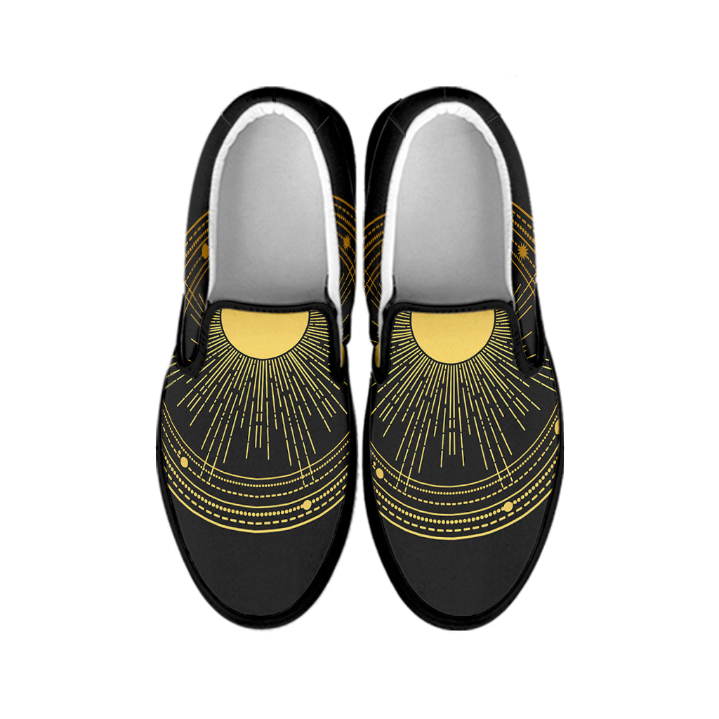 Sun And Moon Phase Print Black Slip On Shoes