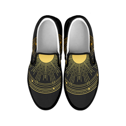 Sun And Moon Phase Print Black Slip On Shoes