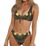Sun And Moon Phase Print Front Bow Tie Bikini