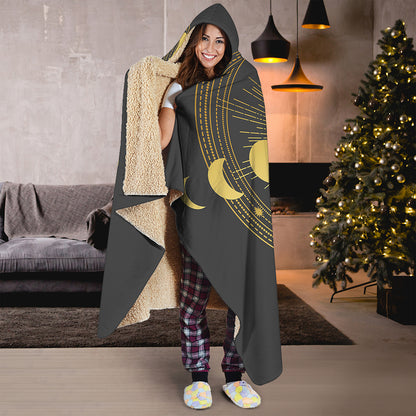 Sun And Moon Phase Print Hooded Blanket