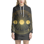 Sun And Moon Phase Print Pullover Hoodie Dress