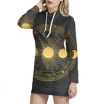 Sun And Moon Phase Print Pullover Hoodie Dress