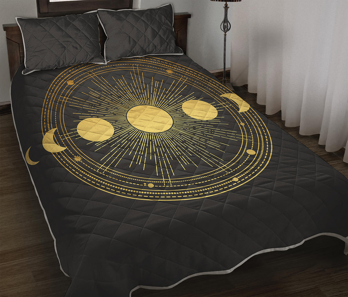 Sun And Moon Phase Print Quilt Bed Set