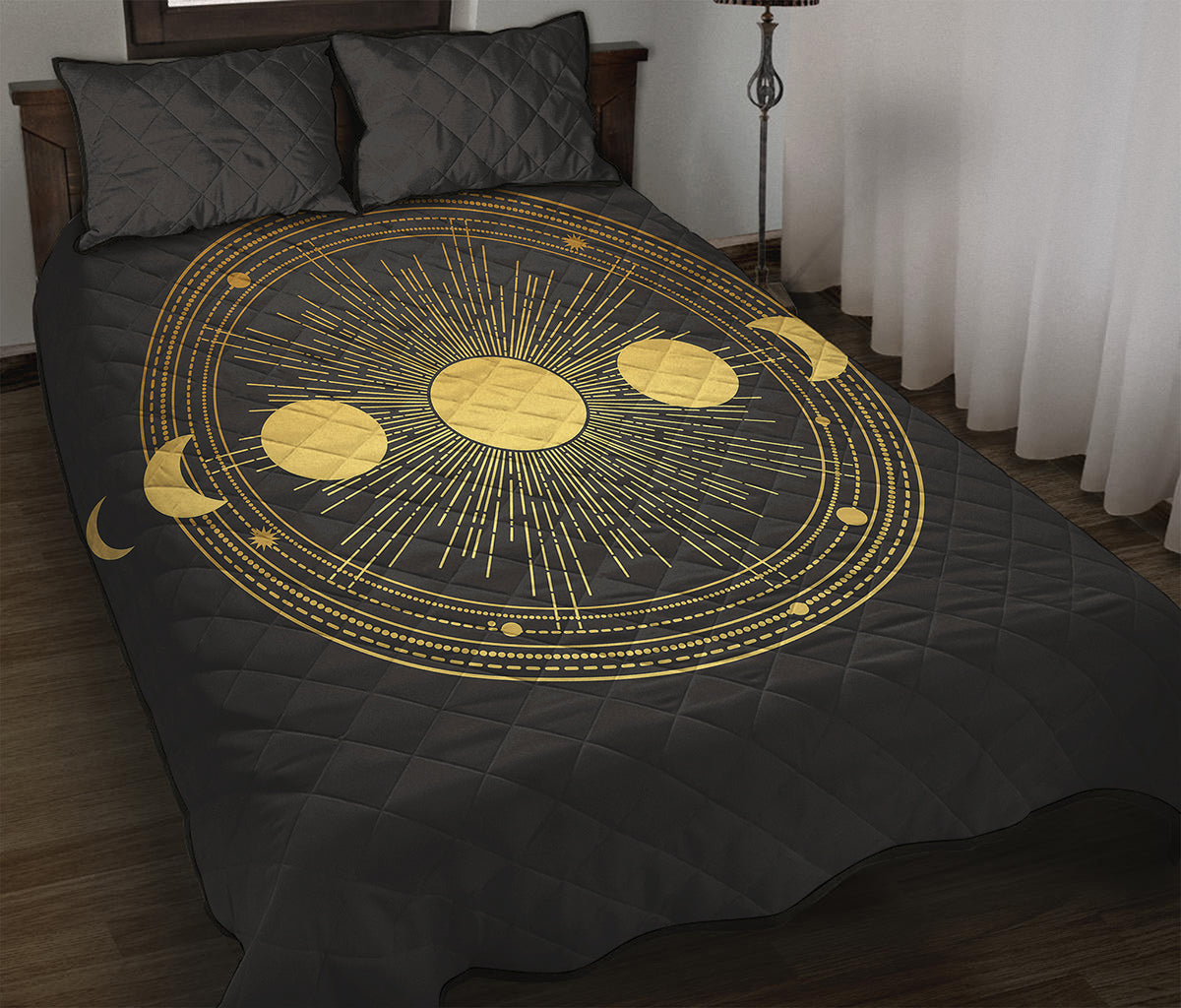 Sun And Moon Phase Print Quilt Bed Set