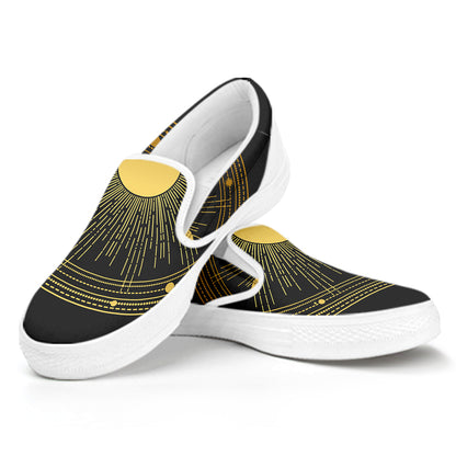 Sun And Moon Phase Print White Slip On Shoes