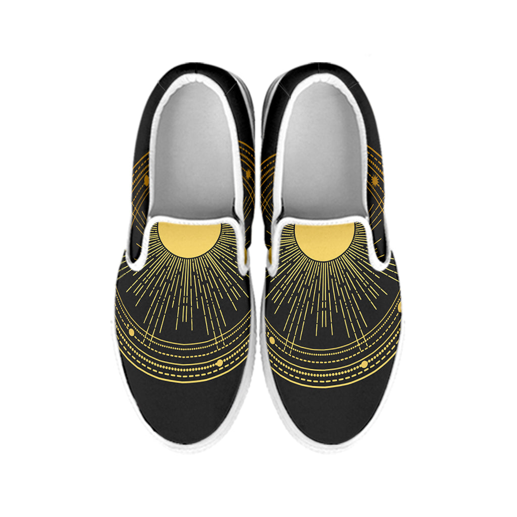 Sun And Moon Phase Print White Slip On Shoes