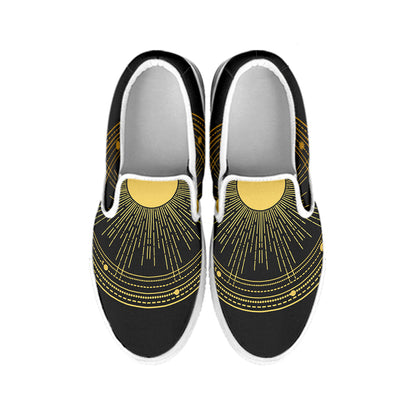 Sun And Moon Phase Print White Slip On Shoes
