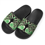 Sun And Moon Yggdrasil Print Black Slide Sandals