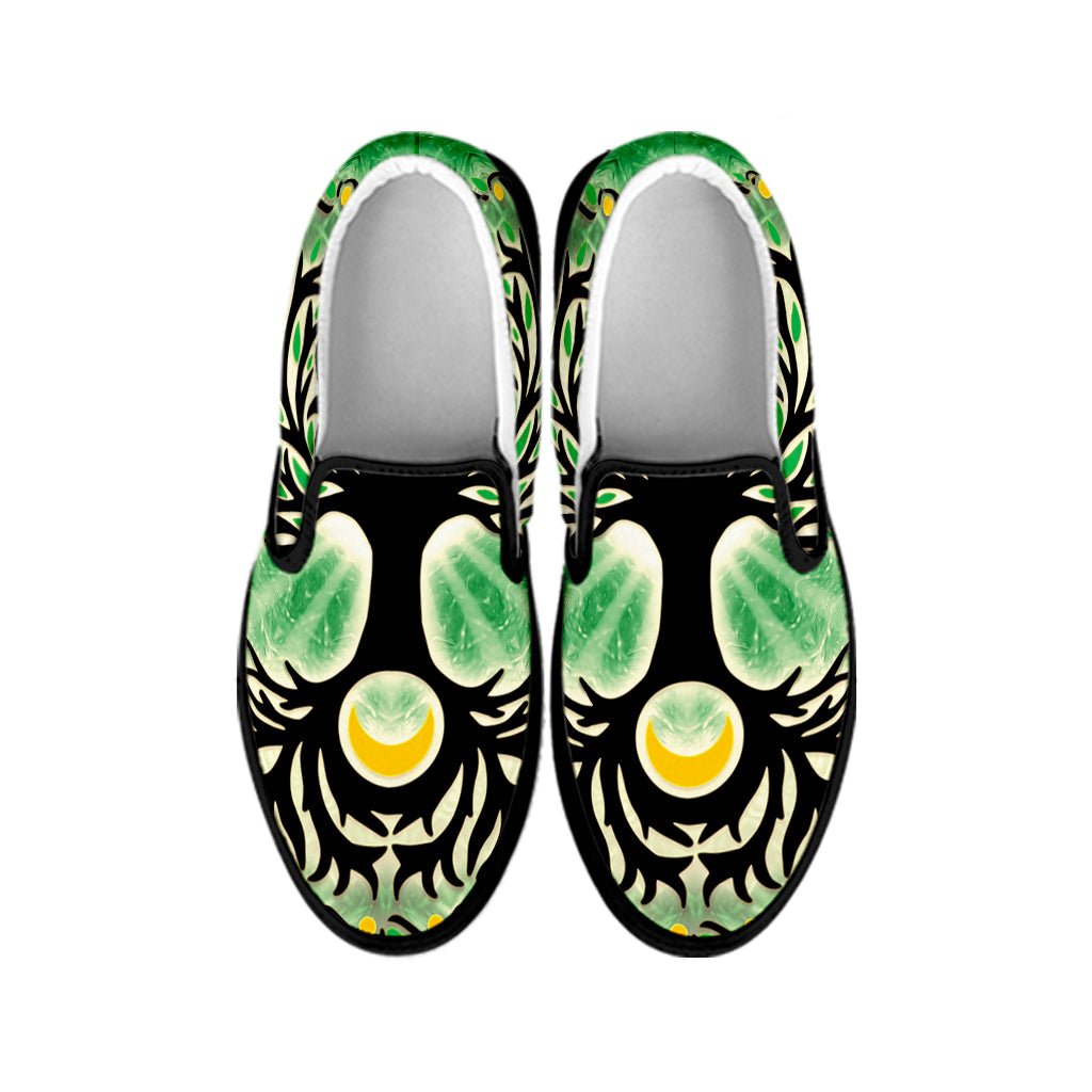 Sun And Moon Yggdrasil Print Black Slip On Shoes