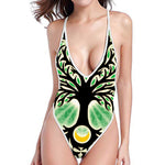 Sun And Moon Yggdrasil Print High Cut One Piece Swimsuit
