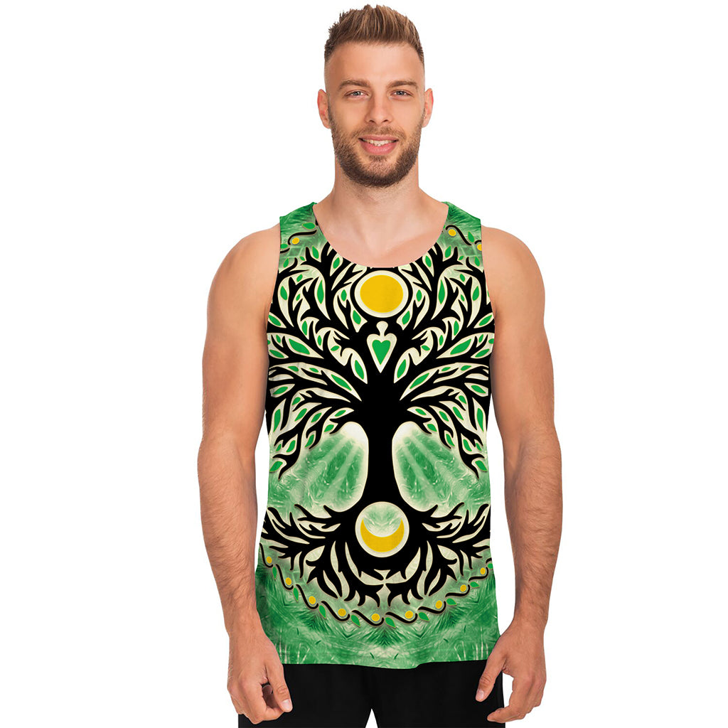 Sun And Moon Yggdrasil Print Men's Tank Top