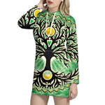 Sun And Moon Yggdrasil Print Pullover Hoodie Dress