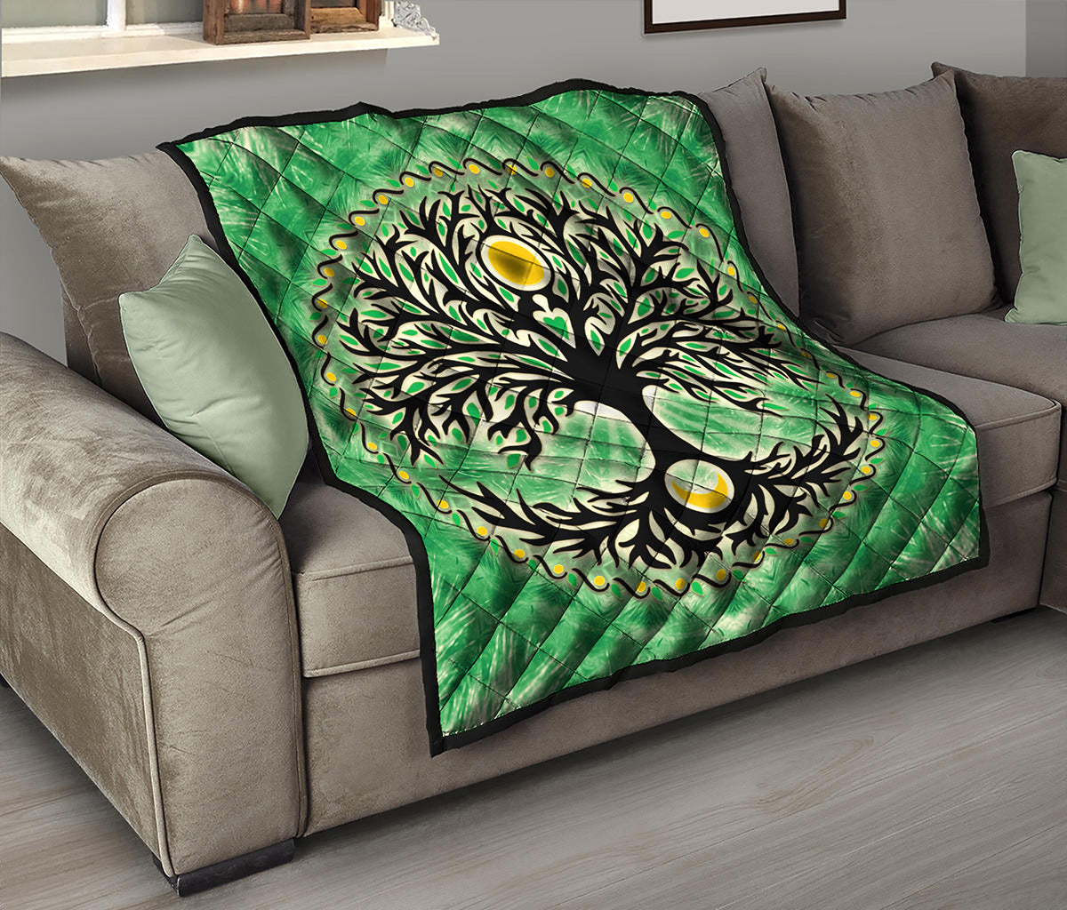 Sun And Moon Yggdrasil Print Quilt