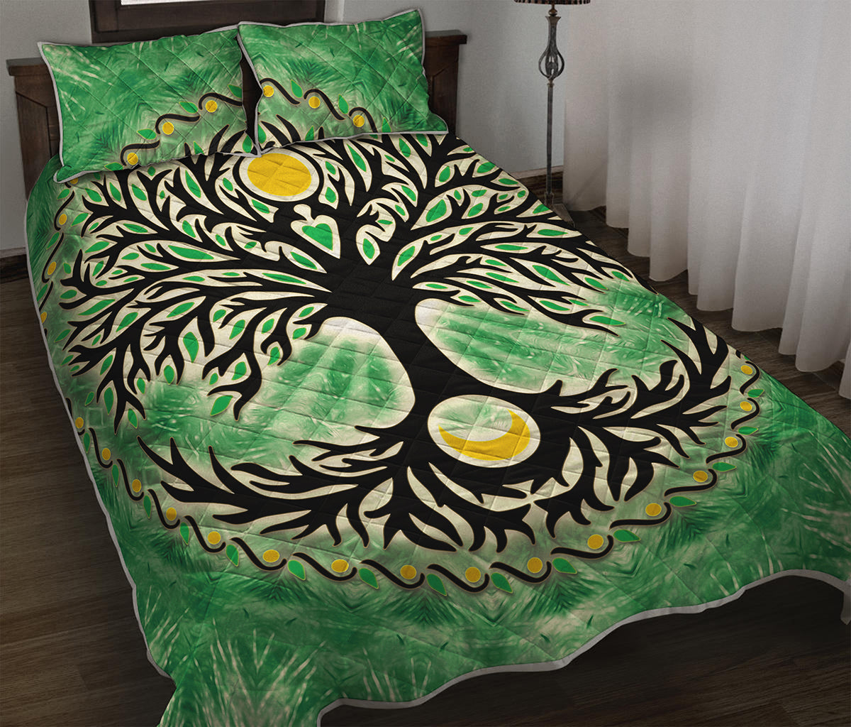 Sun And Moon Yggdrasil Print Quilt Bed Set