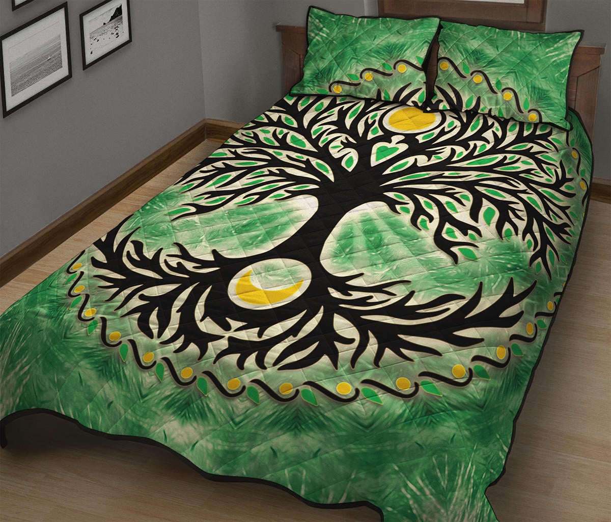 Sun And Moon Yggdrasil Print Quilt Bed Set