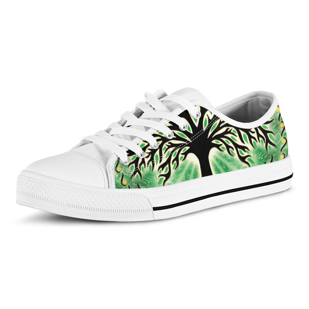 Sun And Moon Yggdrasil Print White Low Top Shoes