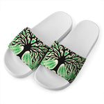 Sun And Moon Yggdrasil Print White Slide Sandals