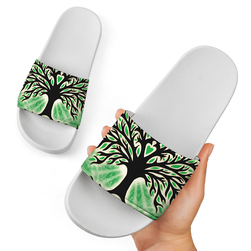 Sun And Moon Yggdrasil Print White Slide Sandals