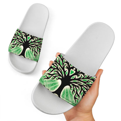 Sun And Moon Yggdrasil Print White Slide Sandals