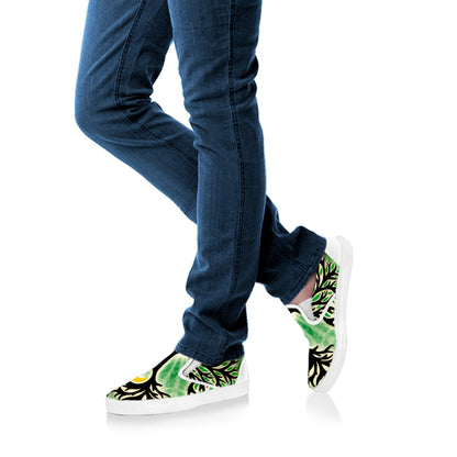 Sun And Moon Yggdrasil Print White Slip On Shoes