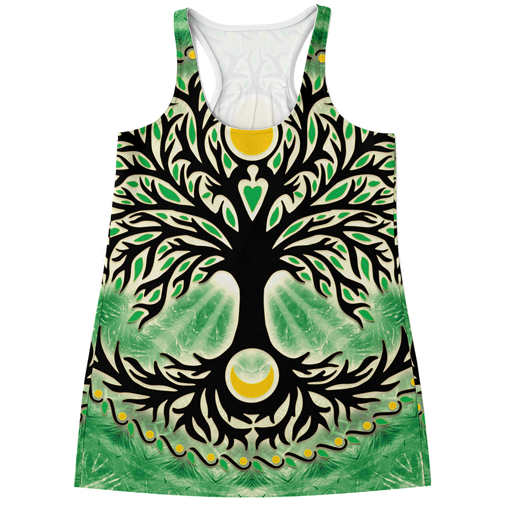 Sun And Moon Yggdrasil Print Women's Racerback Tank Top