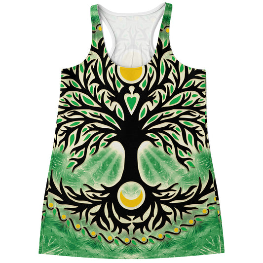 Sun And Moon Yggdrasil Print Women's Racerback Tank Top