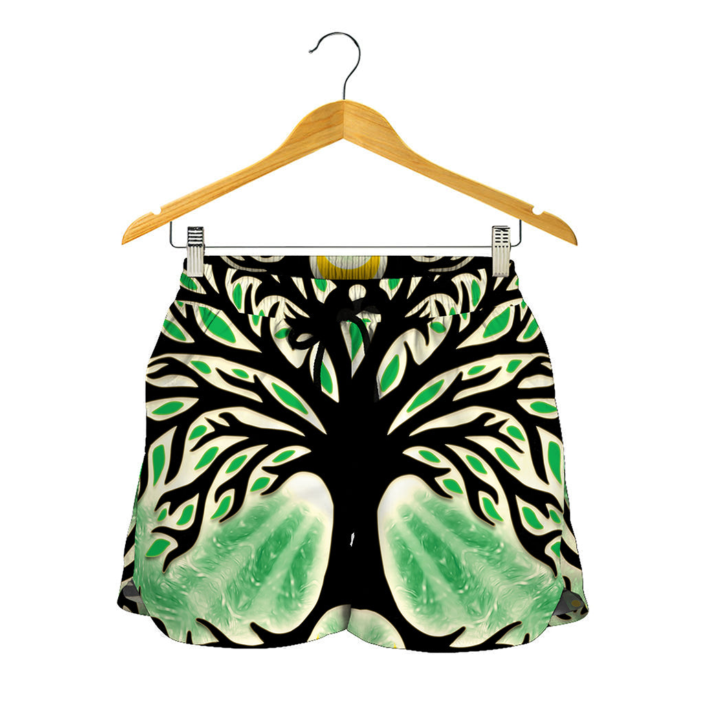 Sun And Moon Yggdrasil Print Women's Shorts