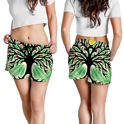 Sun And Moon Yggdrasil Print Women's Shorts