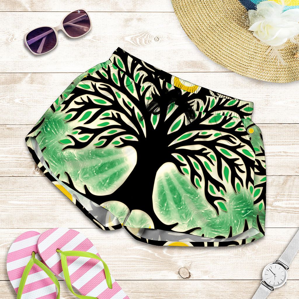 Sun And Moon Yggdrasil Print Women's Shorts