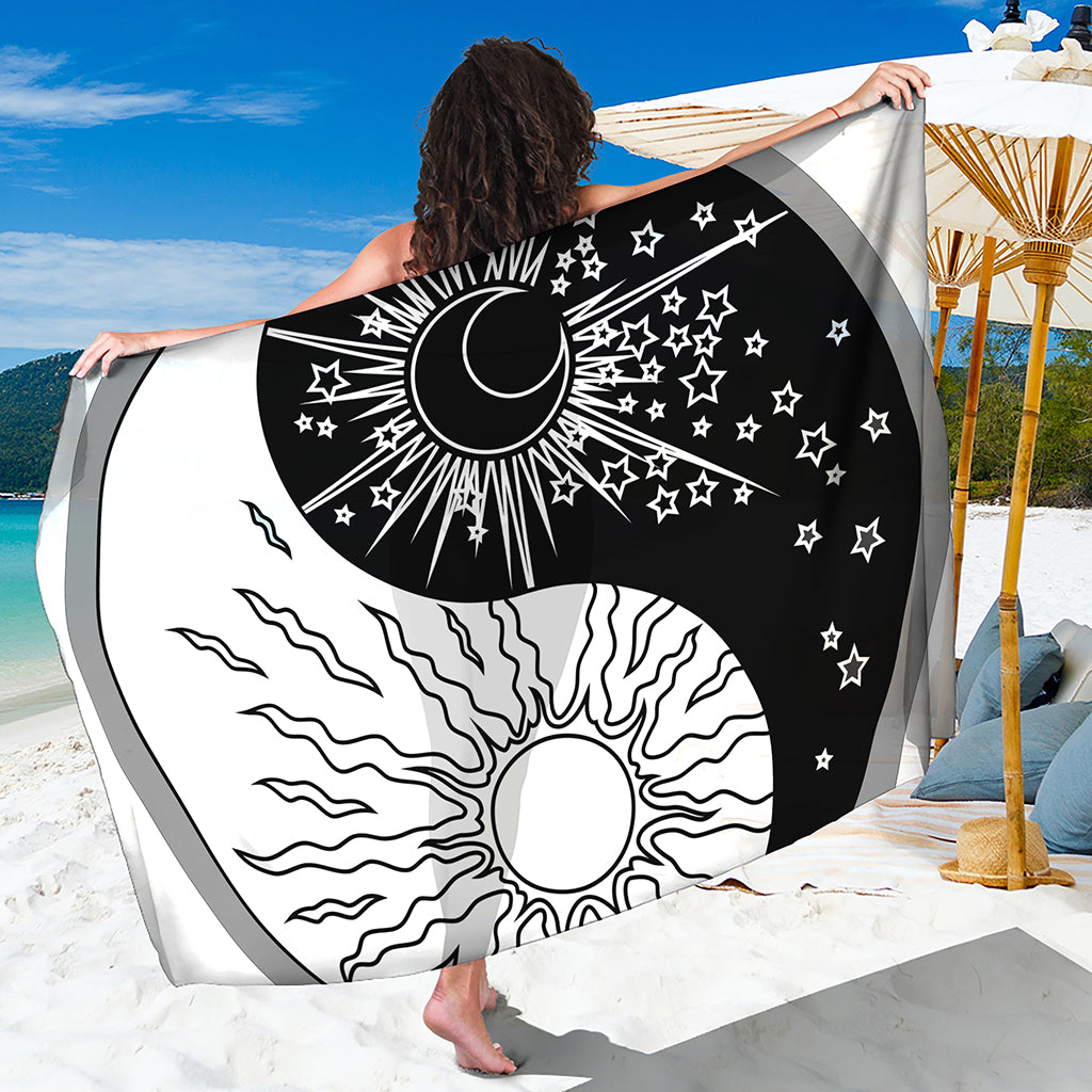 Sun And Moon Yin Yang Print Beach Sarong Wrap