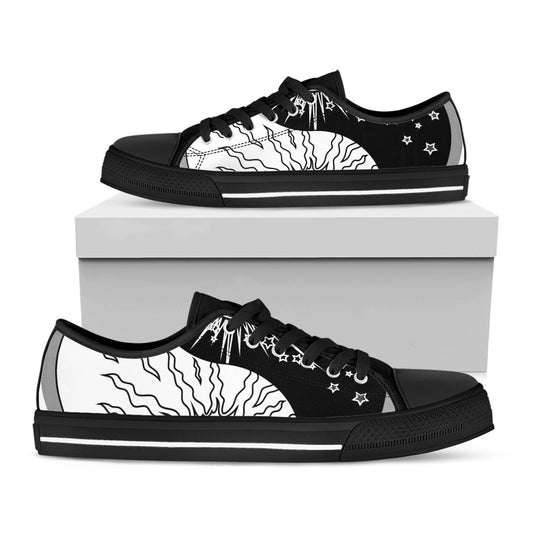Sun And Moon Yin Yang Print Black Low Top Shoes 