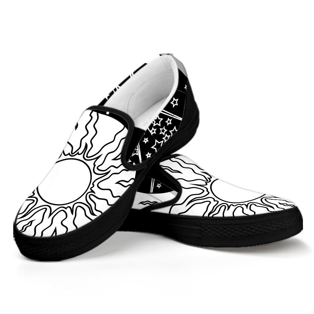 Sun And Moon Yin Yang Print Black Slip On Shoes