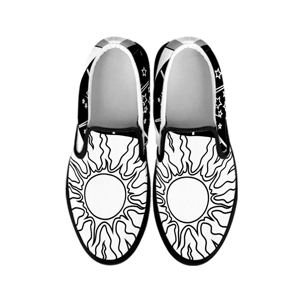 Sun And Moon Yin Yang Print Black Slip On Shoes