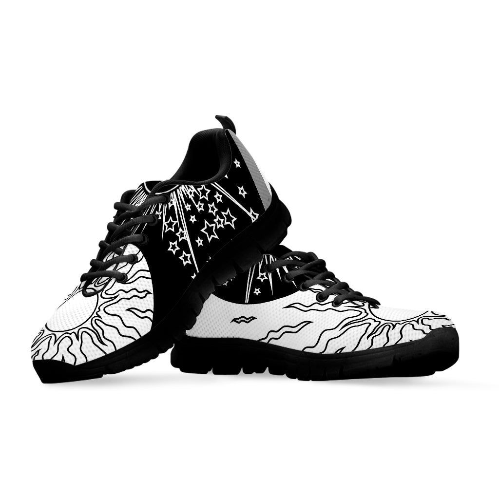 Sun And Moon Yin Yang Print Black Sneakers