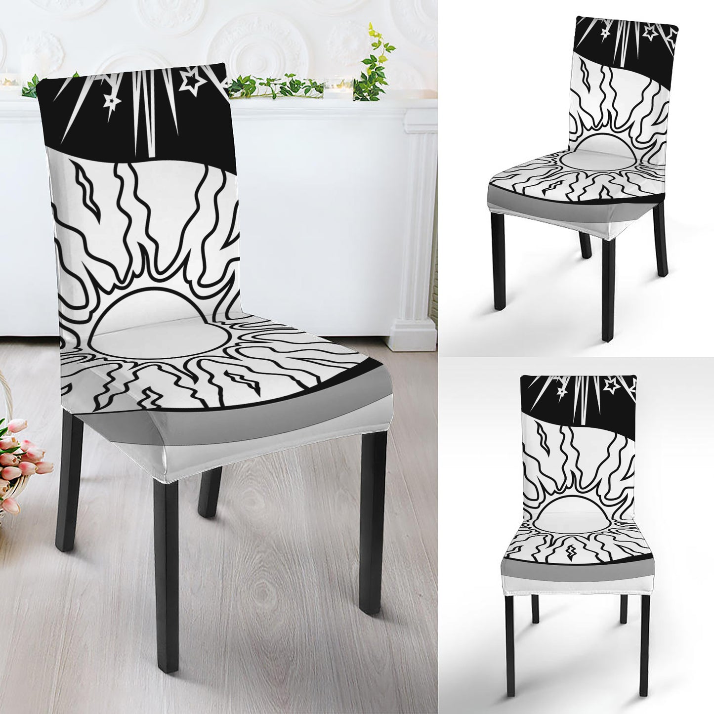 Sun And Moon Yin Yang Print Dining Chair Slipcover