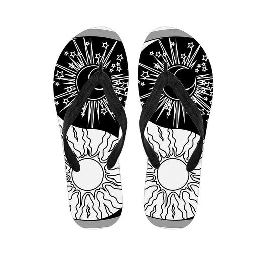 Sun And Moon Yin Yang Print Flip Flops