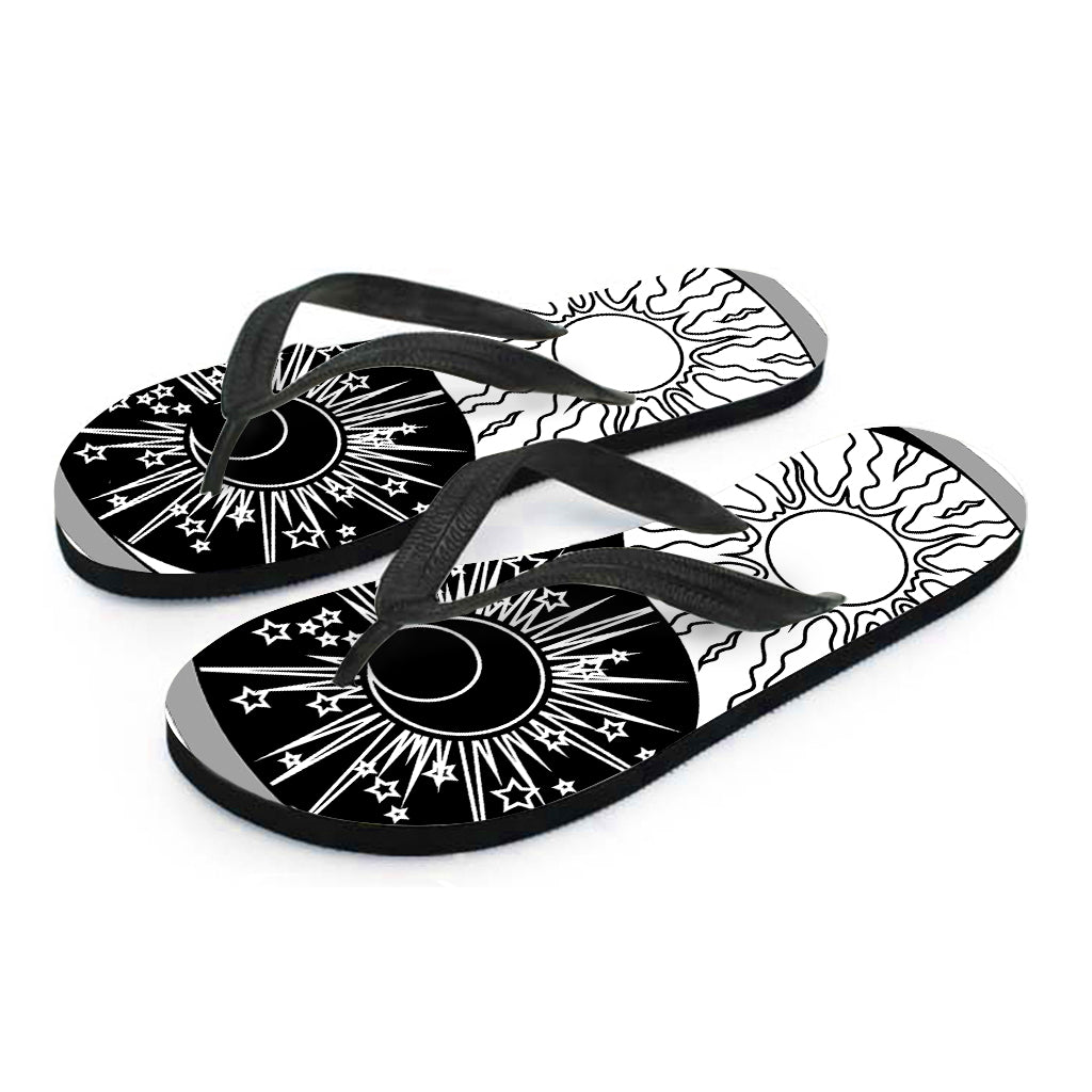 Sun And Moon Yin Yang Print Flip Flops